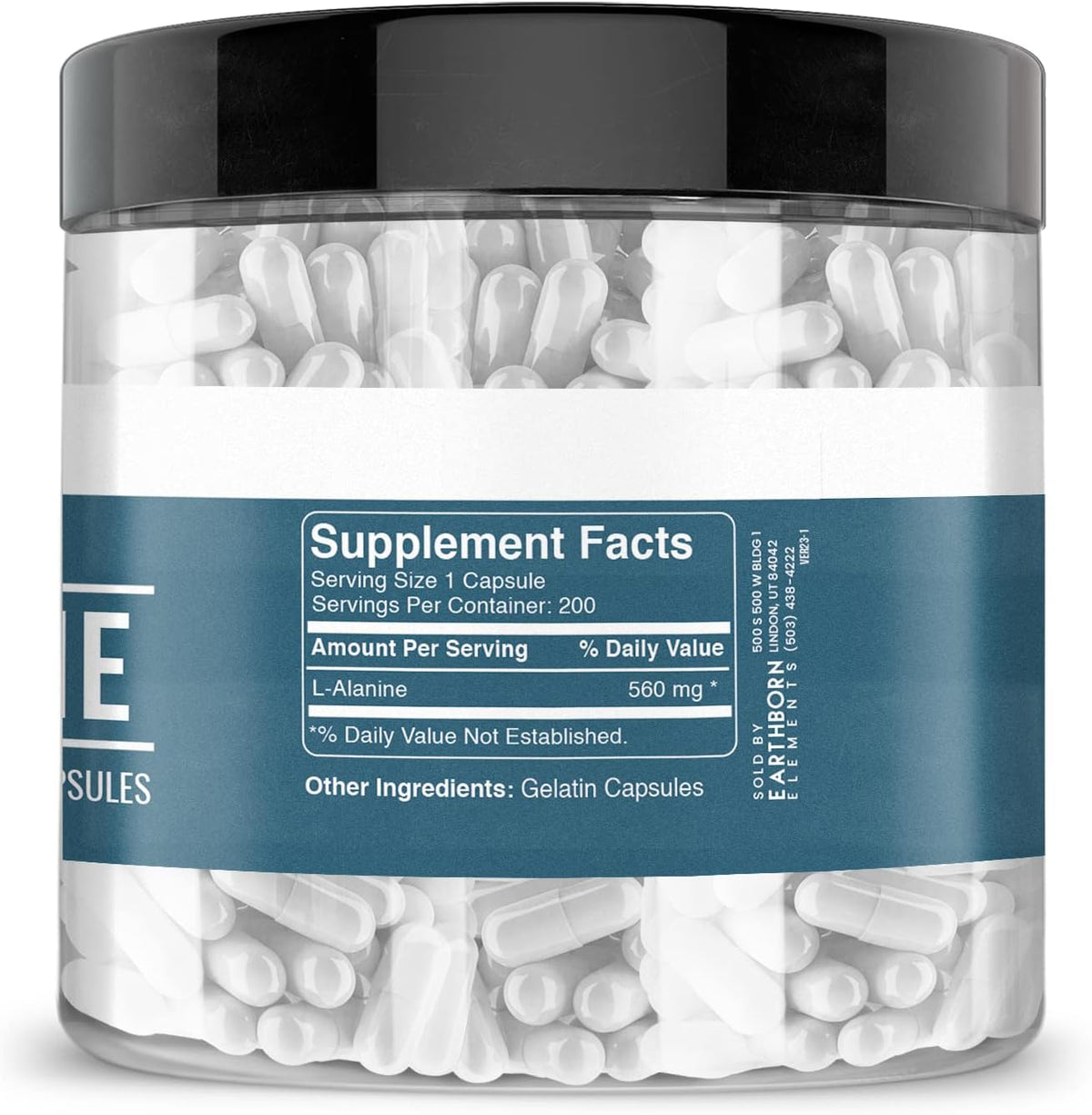 Earthborn Elements L-Alanine 200 Gelatine Capsules, Pure & Undiluted, No Additives - görsel 4