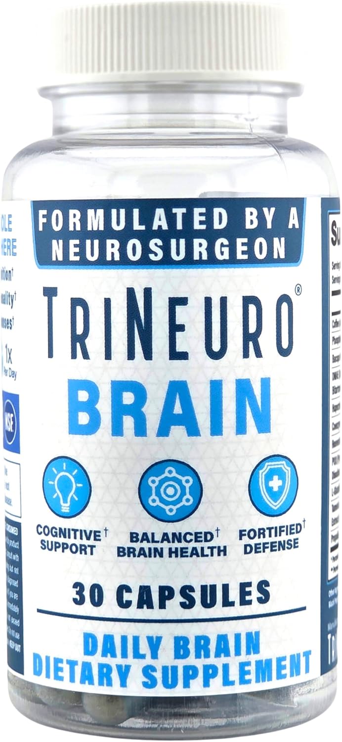 TriNeuro Daily Brain Supplement – NSF Certified, Formulated by a Neurosurgeon, with Phosphatidylserine, Resveratrol & Glutathione, 30 Capsules - görsel 1