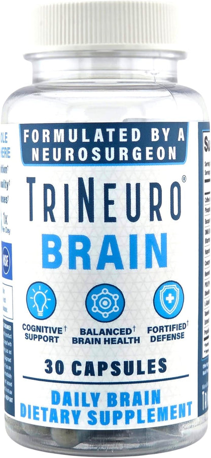 TriNeuro Daily Brain Supplement – NSF Certified, Formulated by a Neurosurgeon, with Phosphatidylserine, Resveratrol & Glutathione, 30 Capsules