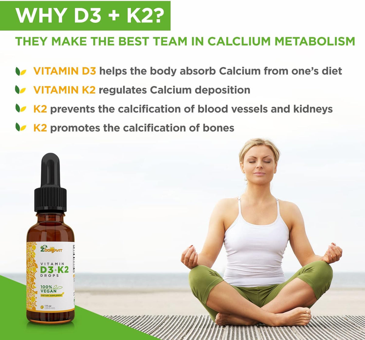 Vegan Liquid Drops Vitamin D3 K2 (MK-7) - Plant-Based with Coconut Oil for Improved Absorption - 1000 IU D3 & 200 mcg K2 per Serving - görsel 5