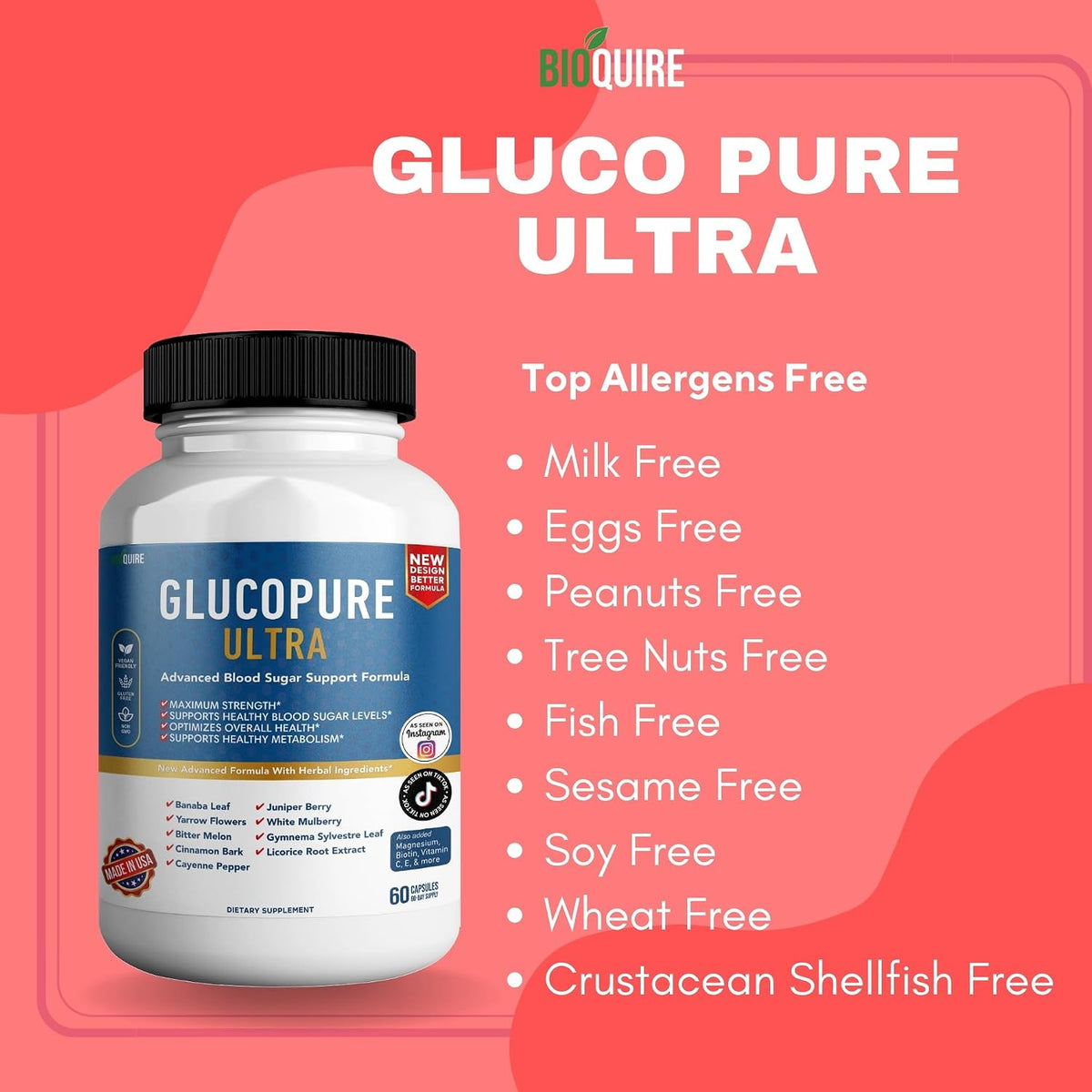 BIOQUIRE Gluco Pure Ultra - Maximum Strength Blood Sugar Support Supplement (60 Capsules) - görsel 3