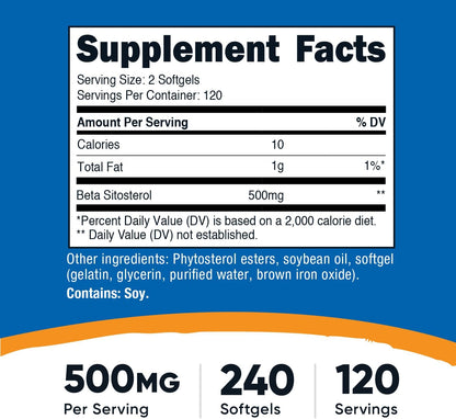 Nutricost Beta Sitosterol 240 Soft gel capsules, 500mg - Non-GMO, Gluten-free Supplement