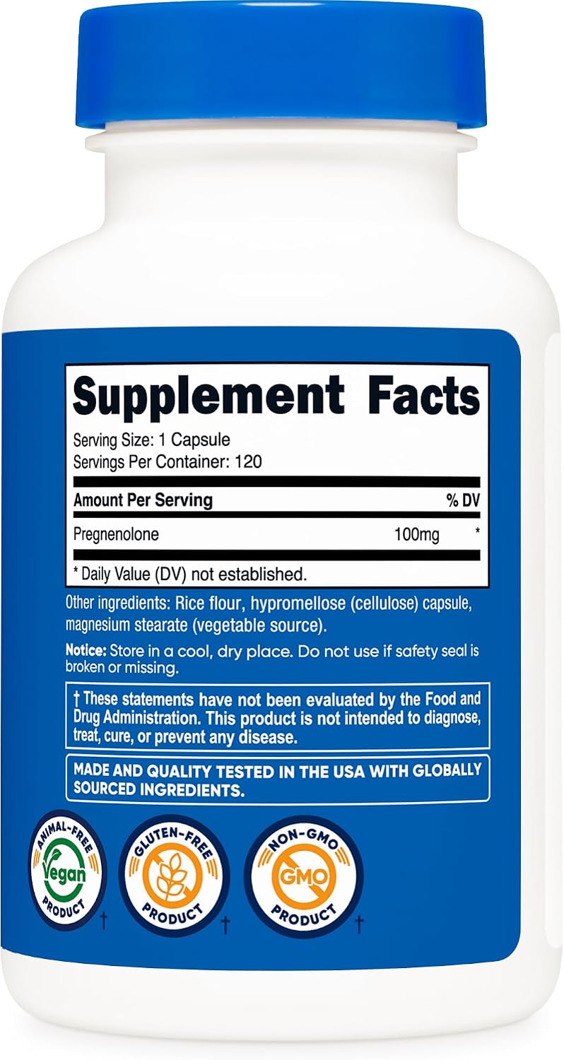 Nutricost Pregnenolone 100mg, 120 Capsules - Non-GM, Gluten-free, Vegetarian - görsel 5