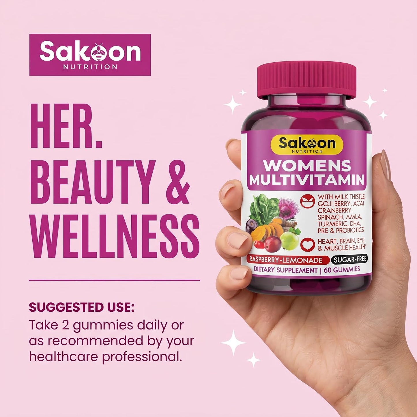 Sakoon Nutrition Halal Women's Full Spectrum Multivitamin Gummies with Probiotics & Prebiotics – Complete Daily Wellness Support, Immune & Digestive Health – Vegan, Non-GMO, Delicious Fruit Flavour! - görsel 3