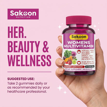 Sakoon Nutrition Halal Women's Full Spectrum Multivitamin Gummies with Probiotics & Prebiotics – Complete Daily Wellness Support, Immune & Digestive Health – Vegan, Non-GMO, Delicious Fruit Flavour!