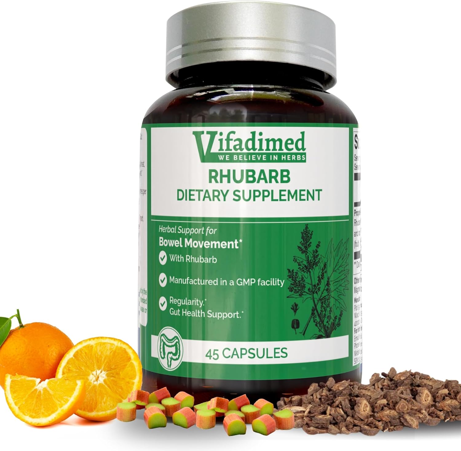 VIFADIMED Rhubarb Bowel Movement Support – 45 Capsules - görsel 1