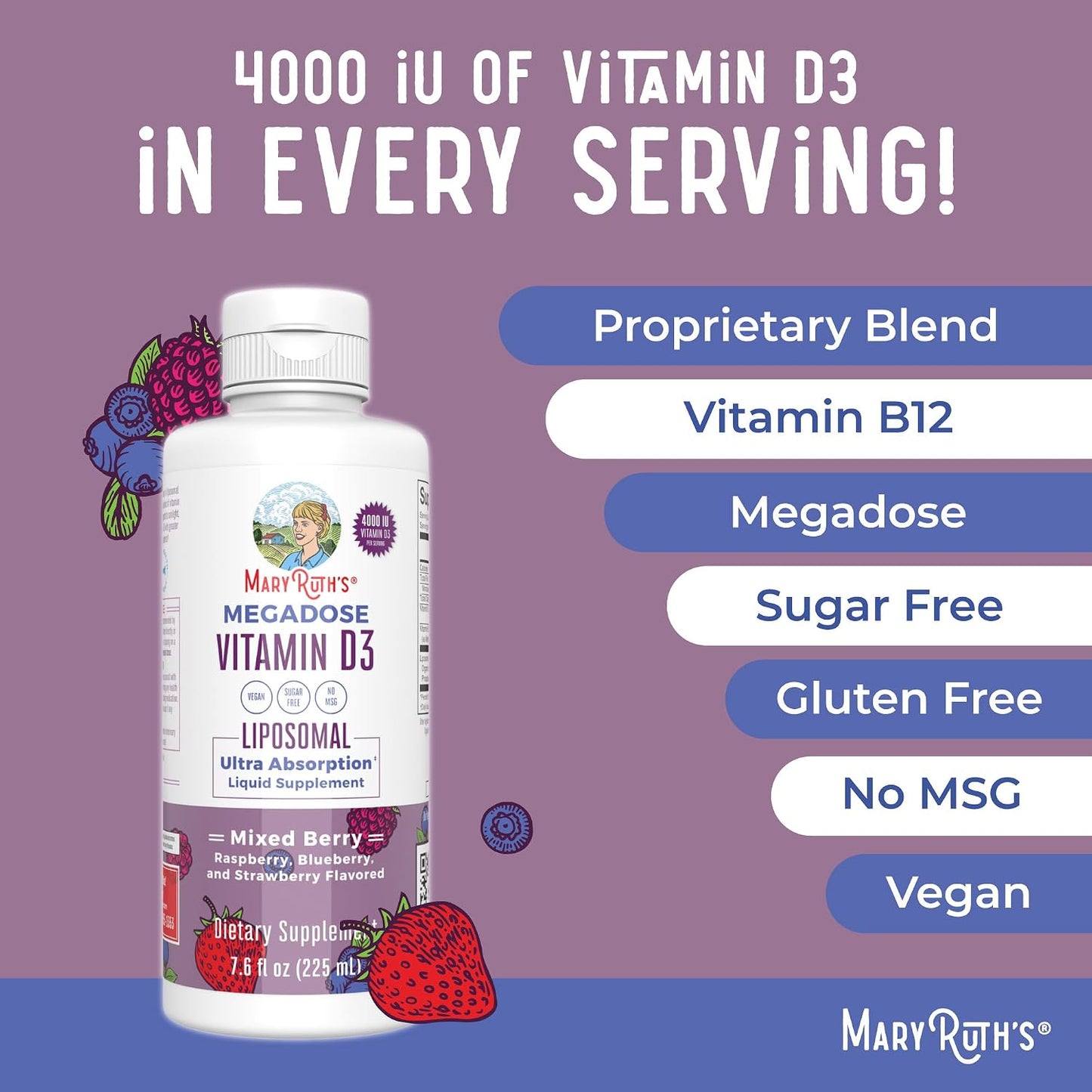MARYRUTH'S Megadose Vitamin D3 Liposomal Drops – 4000 IU, Vegan, Non-GM, 45 Servings - görsel 7