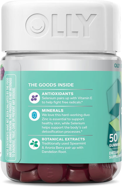 OLLY Flawless Complexion Gummy, Skin Support with Vitamins A, E & Zinc, Chewable Supplement, Berry Flavour, 50 Gummies
