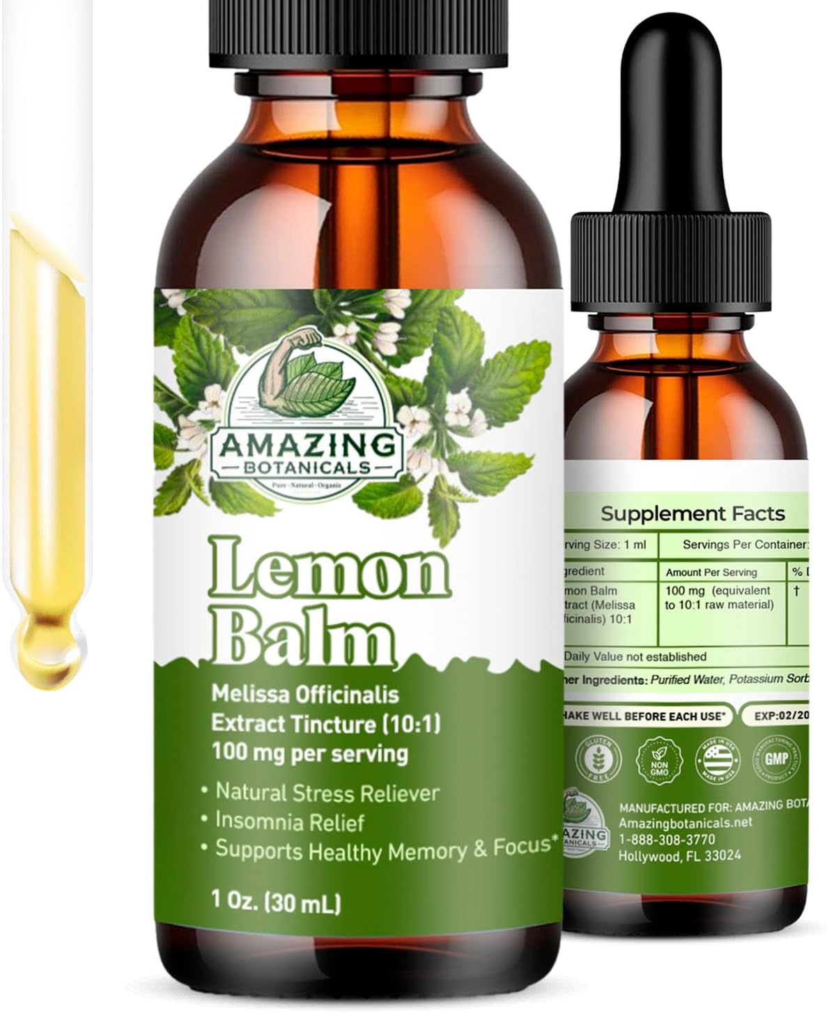 Lemon Balm Liquid Extract Tincture (Melissa officinalis) – Alcohol-Free – Vegan, Non-GMO, Gluten-free – 30ml - görsel 1