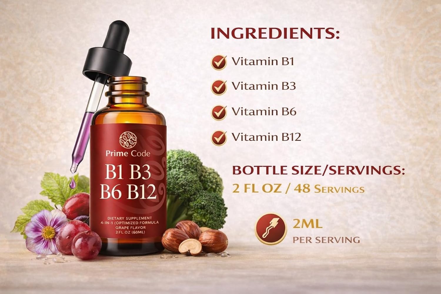 Prime Code Liquid B-Complex Drops with Vitamins B1, B3, B6, B12 - görsel 8