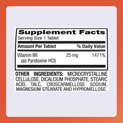 Rugby Vitamin B-6 Tablets - 25mg Vitamin B6 - Food Supplement - 100 Tablets