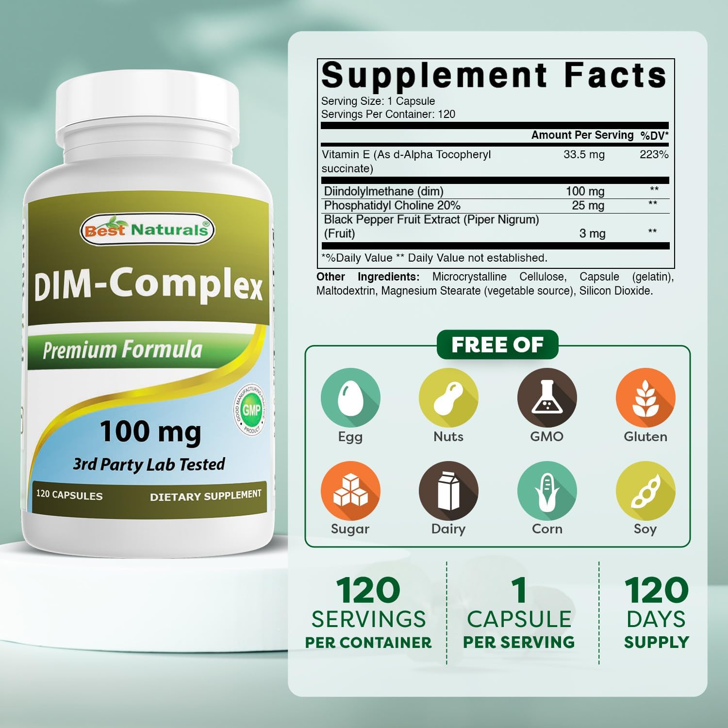 Best Naturals DIM Complex 100 mg - 120 Capsules (Pack of 3) - görsel 2