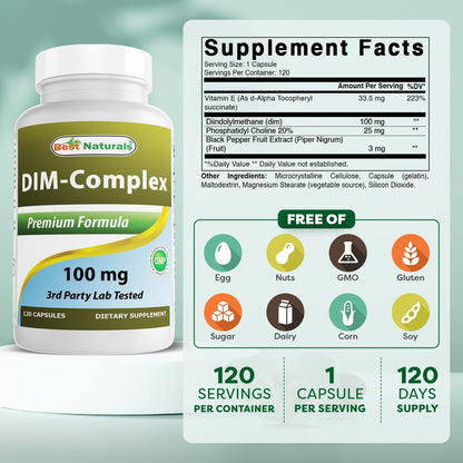 Best Naturals DIM Complex 100 mg - 120 Capsules (Pack of 3)