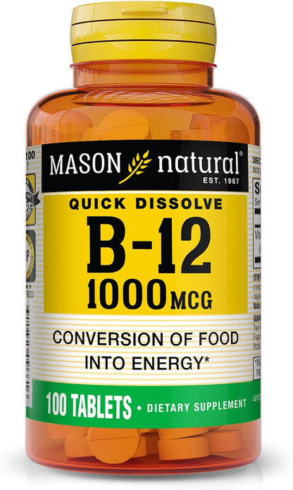 Mason Natural Vitamin B12 1000 mcg Quick Dissolve Tablets, 200 Count
