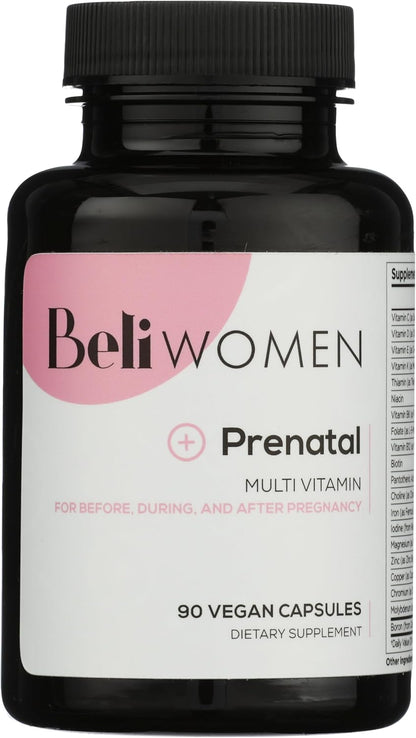 Beli Women Prenatal Multivitamin - 400mg Choline, Folate & Vitamin D - Vegan, Gluten-Free, 90 Capsules (30-Day Supply)