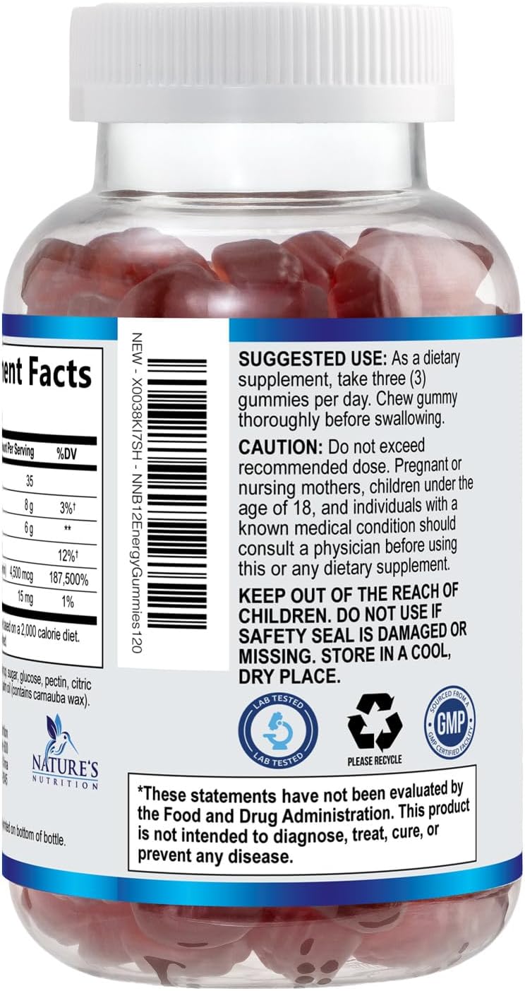 Nature's Nutrition B12 Energy Gummies - 4500 mcg - Extra Strength - Berry Flavour - 120 Gummies - görsel 8