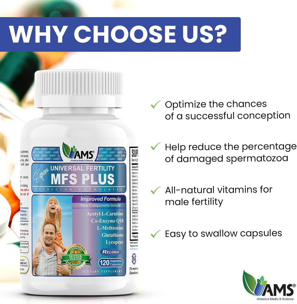 America Medic & Science MFS Plus Fertility Supplements for Men (120 Capsules) - görsel 6