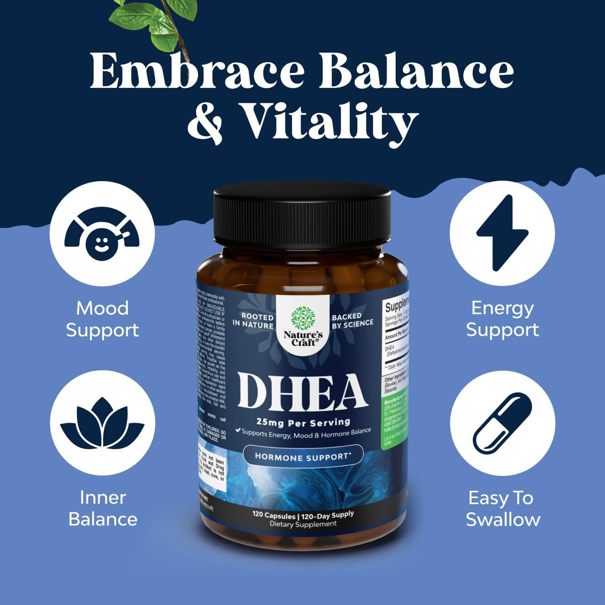 DHEA Food Supplement for Women & Men - 25mg Dehydroepiandrosterone - 120 Capsules - görsel 2