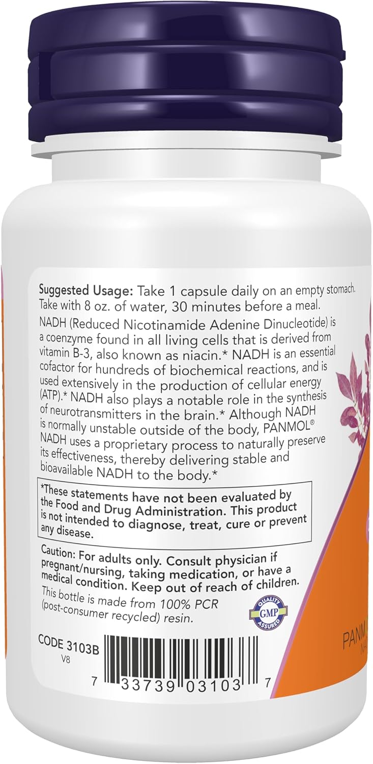 NOW Foods NADH 10 mg with D-Ribose, 60 Veg Capsules - görsel 3