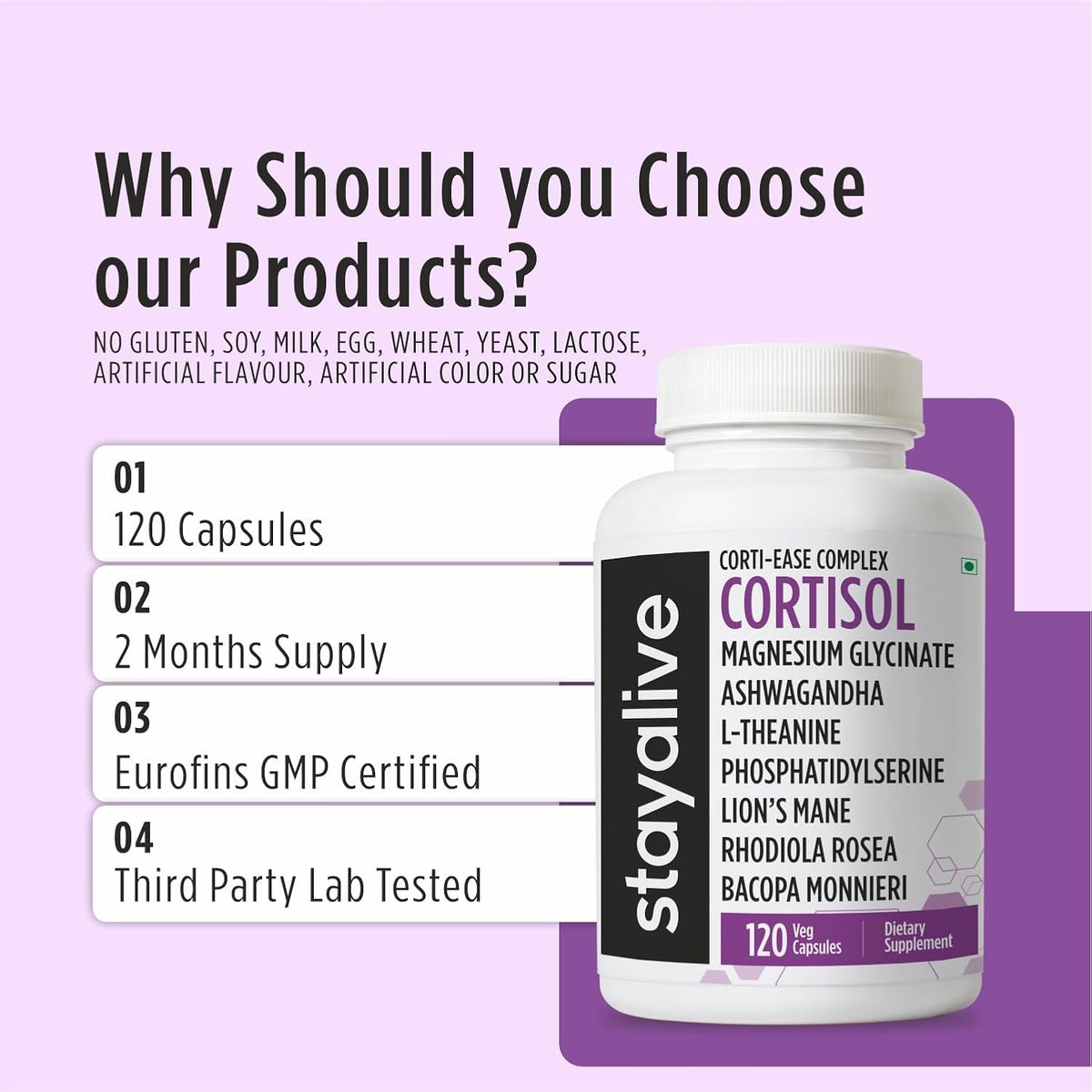 STAY ALIVE Cortisol Manager Supplement 15-in-1 Complex – 120 Vegan Capsules - görsel 6