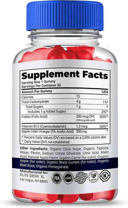 Elite Grow XL Gummies - Maximum Strength All-Natural Vitamin Gummies (3 Pack)