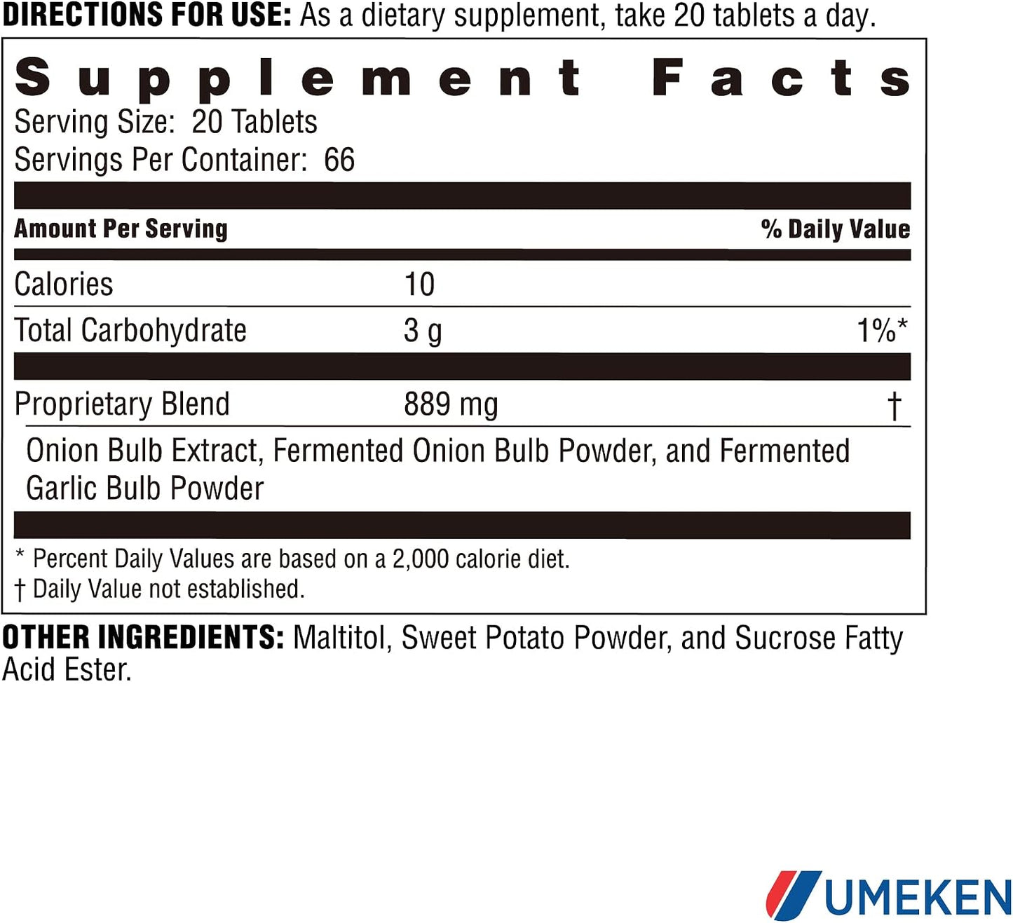 Umeken Black Onion - Fermented Concentrate with Quercetin, Antioxidant Food Supplement, 1333 Tablets (2 Pack) - görsel 9