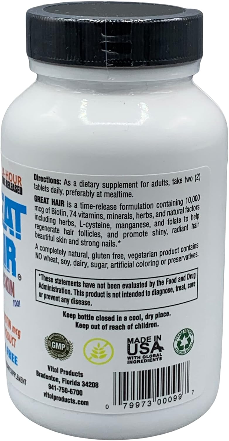 Vitol Great Hair Time Released 10,000 mcg Biotin, 120 Tablets - görsel 2