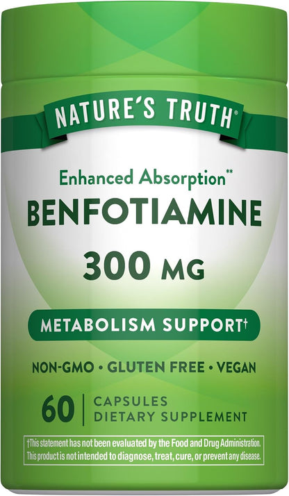 Nature's Truth Benfotiamine | 300mg | 60 Count | Vegan, Non-GMO & Gluten-Free Food Supplement | Vitamin B1 Precursor