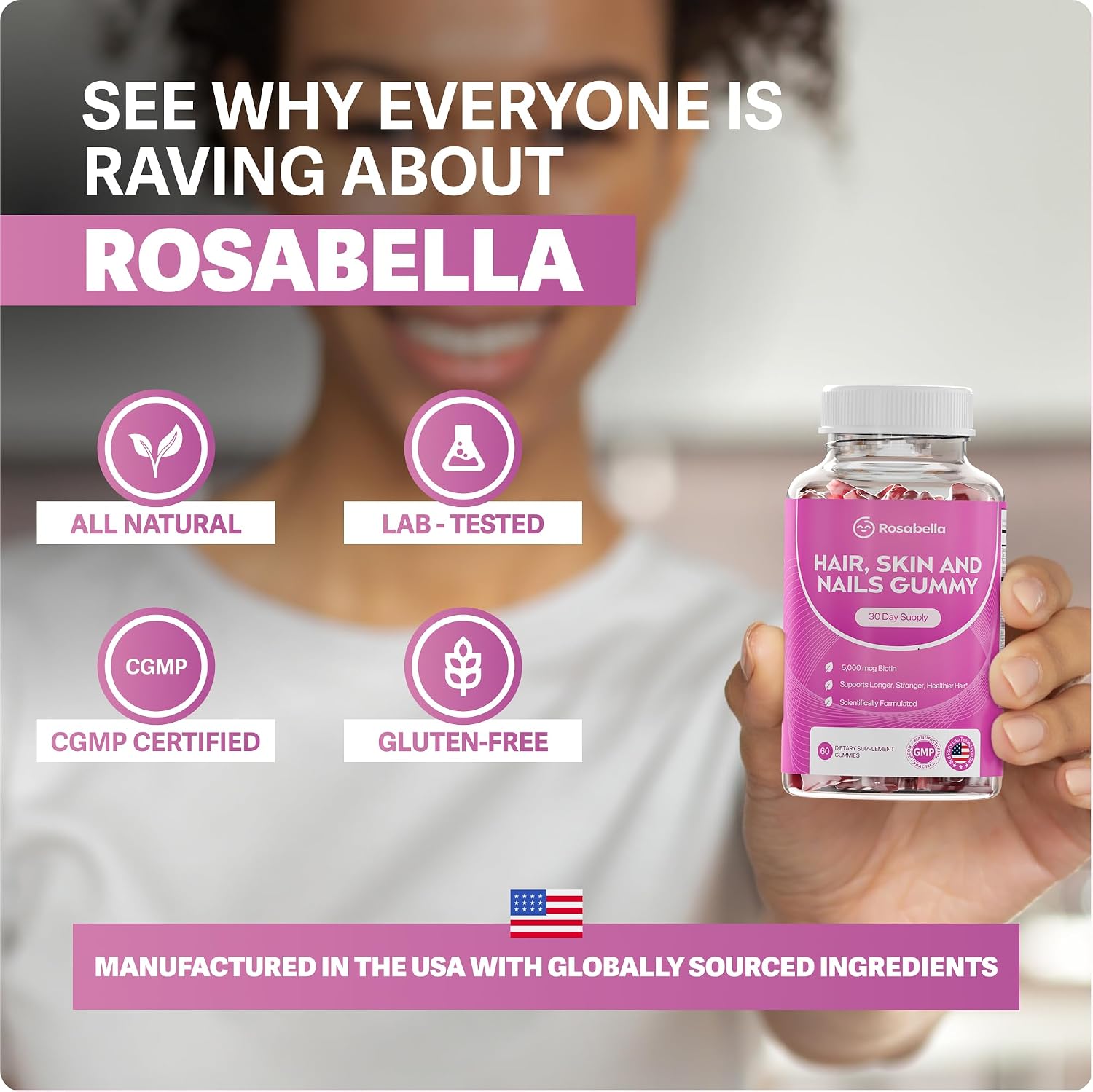 Rosabella Biotin Gummies – 5000mcg Food Supplement for Hair, Skin and Nails - görsel 5