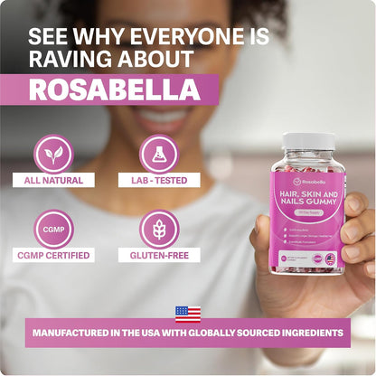Rosabella Biotin Gummies – 5000mcg Food Supplement for Hair, Skin and Nails