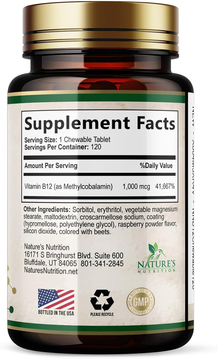 Nature's Nutrition Vitamin B12 1000 mcg Methylcobalamin Chewable Tablets, 120 Count - görsel 9