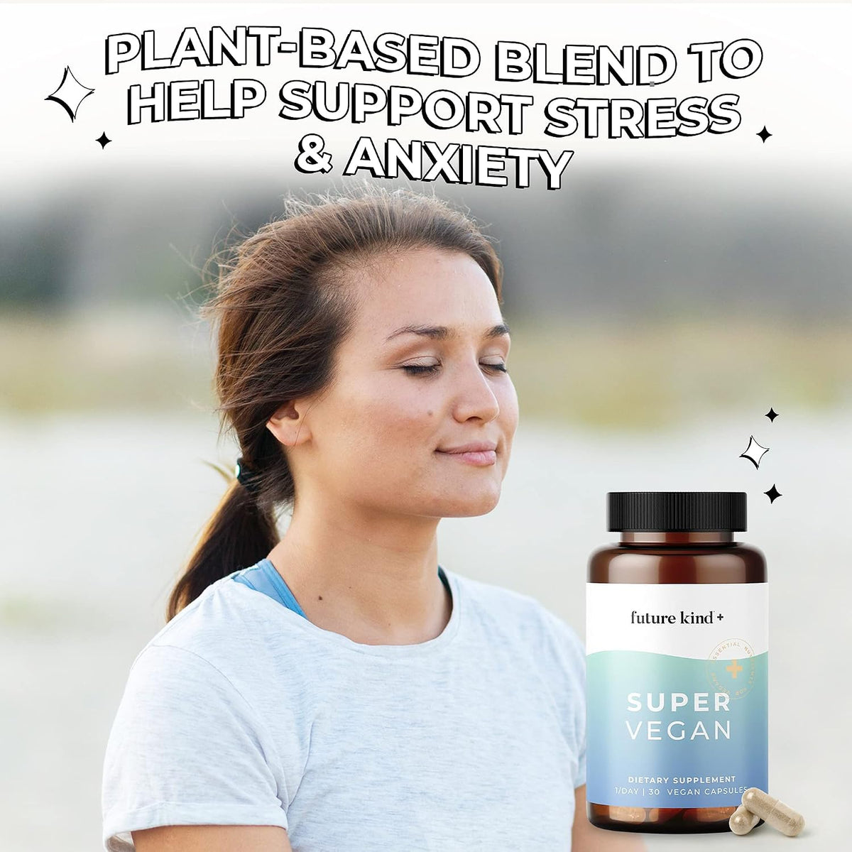 Future Kind Super Vegan Formula – Ashwagandha, Rhodiola & Lemon Balm for Mood & Stress Support, 30 Vegan Capsules - görsel 2