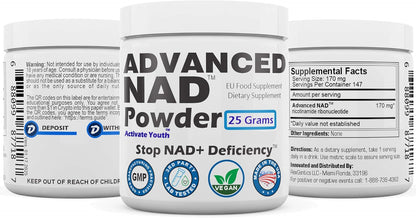 REVGENETICS Advanced NAD Powder - Food Supplement, 147 Servings (25 g), with Vitamin B3