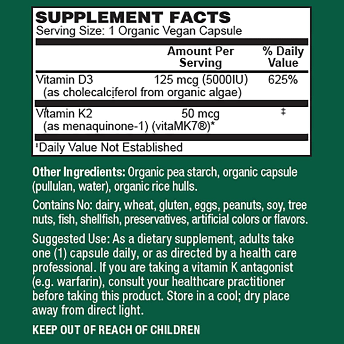 PlantFusion Organic Vegan Vitamin D3 + K2 5,000 IU, 50MCG - 60 Capsules - görsel 4