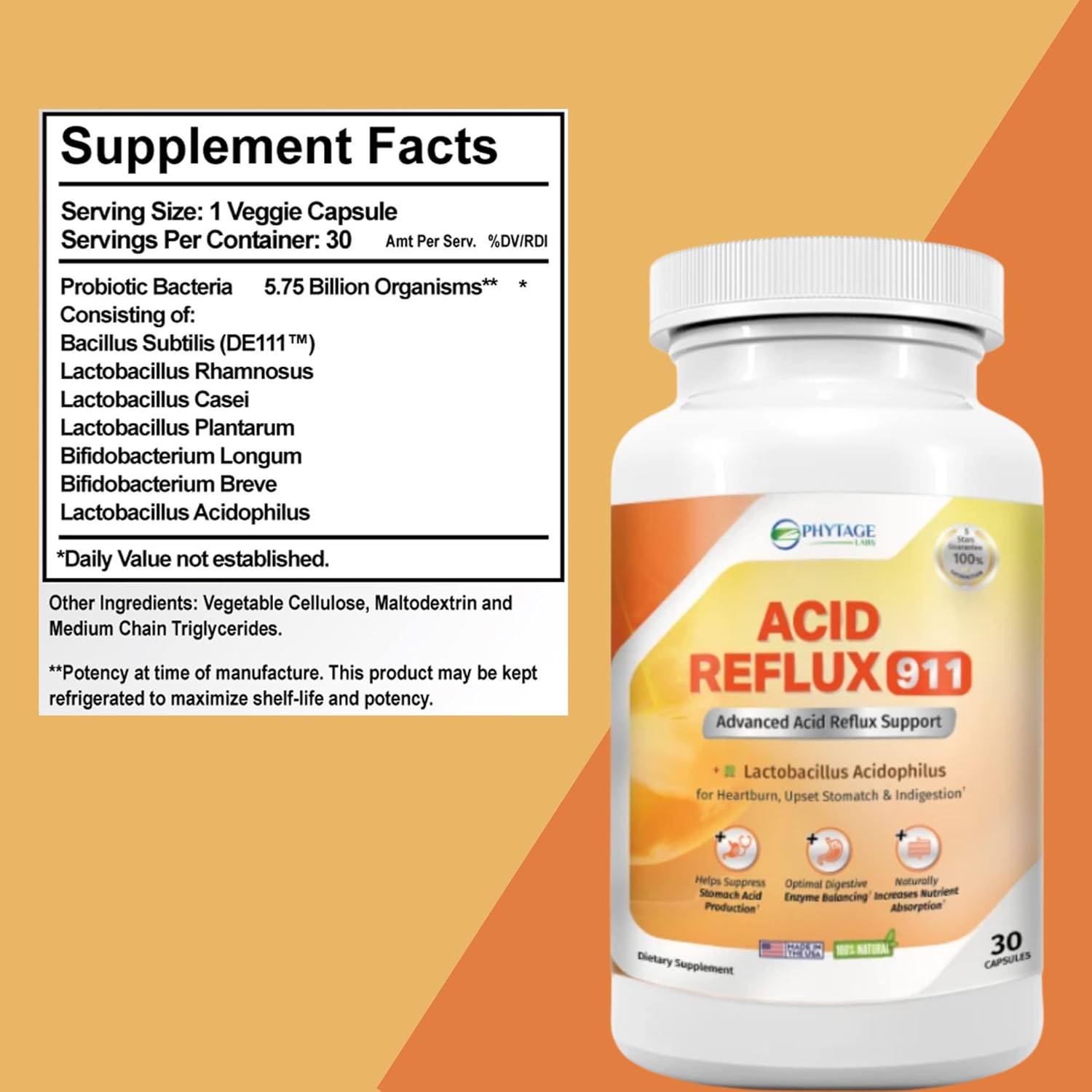 Natural Acid Reflux 911 – Heartburn & Acid Indigestion Relief Supplement, 30 Capsules - görsel 6