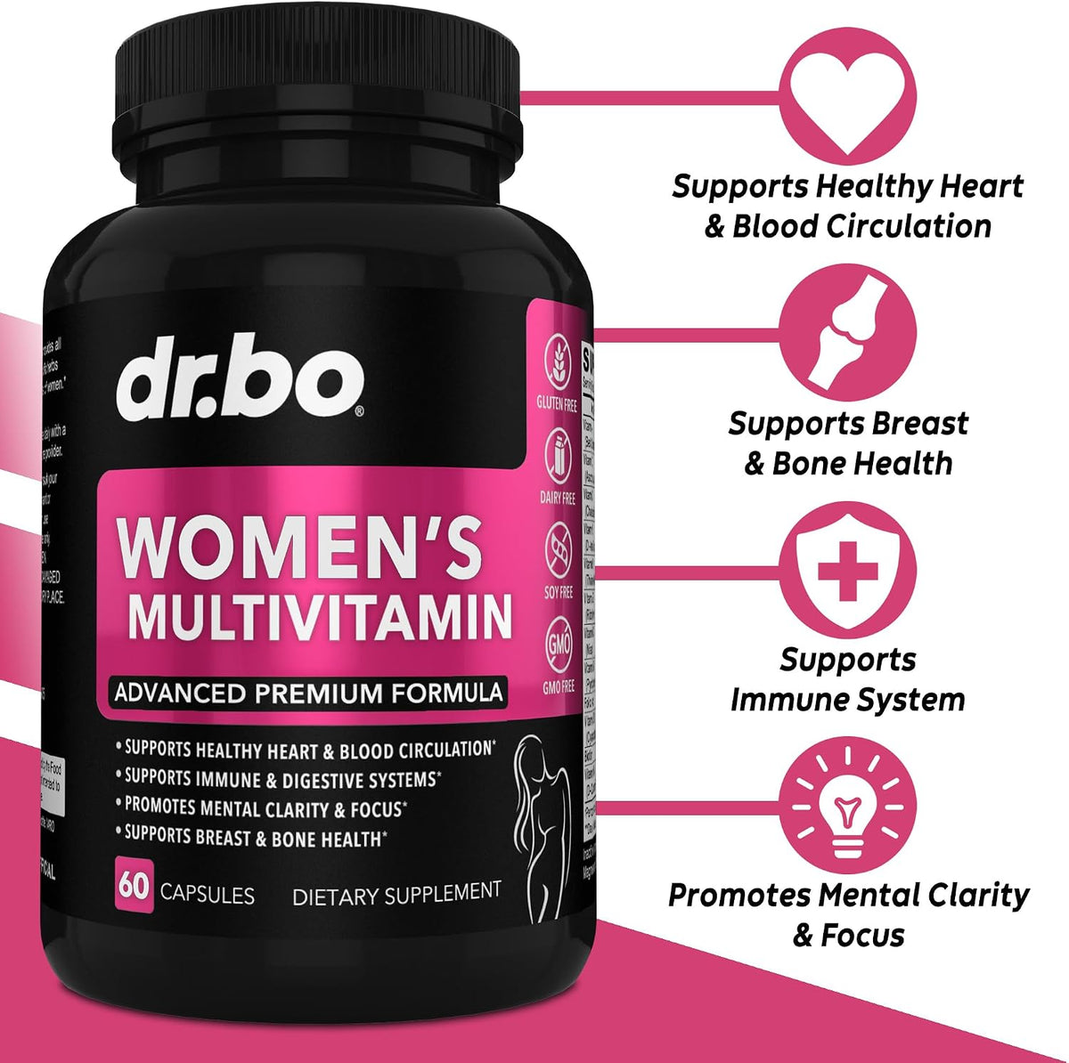 DR. BO Women's Multivitamin - Natural Daily Multivitamin with Magnesium & Zinc - Iron & Soya Free - görsel 2