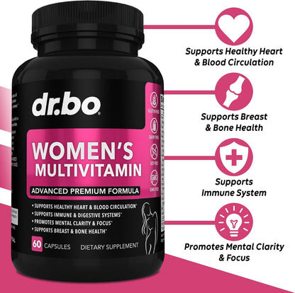 DR. BO Women's Multivitamin - Natural Daily Multivitamin with Magnesium & Zinc - Iron & Soya Free