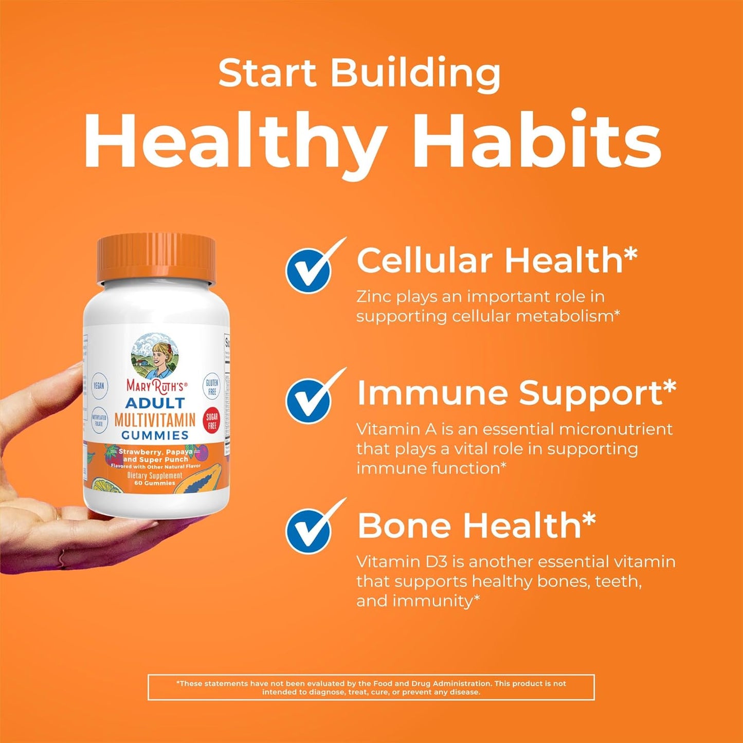 MaryRuth's Organics Multivitamin for Women and Men | Sugar Free | Adult Multimineral Gummy with Vitamin C, D, E, B Vitamins, Biotin, Zinc | Vegan | Non-GMO | Gluten-free | 60 Gummies - görsel 5