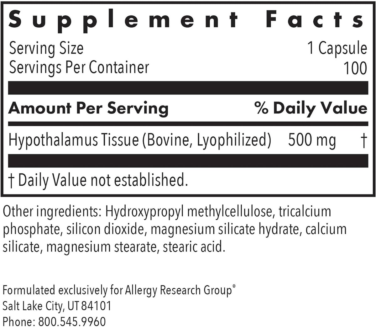 ARG Hypothalamus - Bovine Glandular Supplement - 500 mg Lyophilised Hypothalamus Tissue - 100 Vegicaps - görsel 2