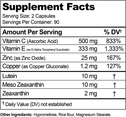 Visual Advantage® Macular Support + Meso-Z – Eye Supplement with Triple Carotenoids for Blue Light Defence (180 Soft Gel Capsules)