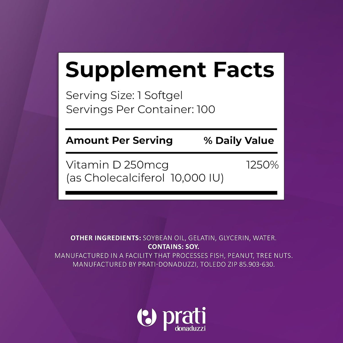 Prati Donaduzzi Vitamin D3 10,000 IU (250 mcg) Soft gel capsules 100 Day Supply - görsel 5