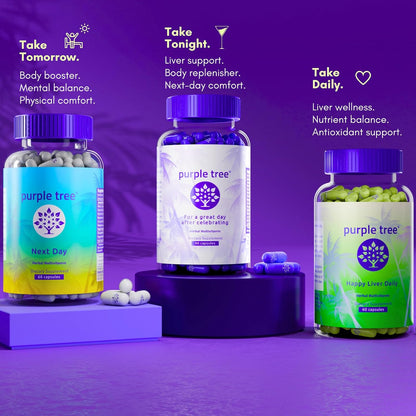 Purple Tree Next Day – Morning Post-Drink Wellness Supplement | Ashwagandha KSM-66, Milk Thistle, Ginger, Peppermint, Electrolytes & Vitamins | 90 Capsules