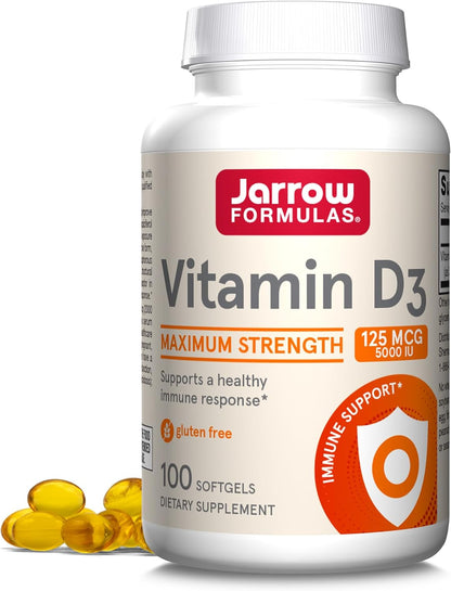 Jarrow Formulae Vitamin D3 125 mcg (5000 IU) Softgels – 100 Softgels