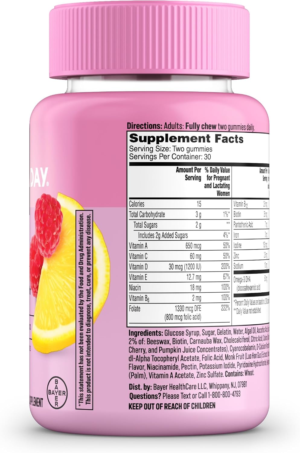 One A Day Prenatal Gummies for Women with Folic Acid, DHA, Iodine, Iron-Free, 60 Gummies - görsel 9