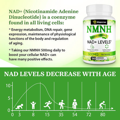 Mapurwn NMNH (Dihydronicotinamide Mononucleotide) - 500mg NAD+ Food Supplement, 120 Lozenges