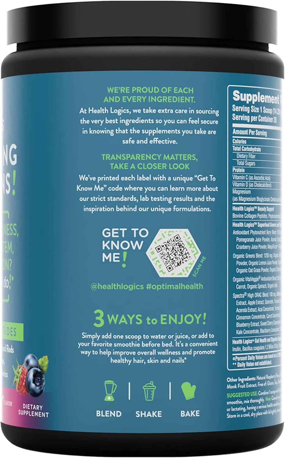 Health Logics Glowing Greens Superfood Powder with Collagen Peptides - görsel 3