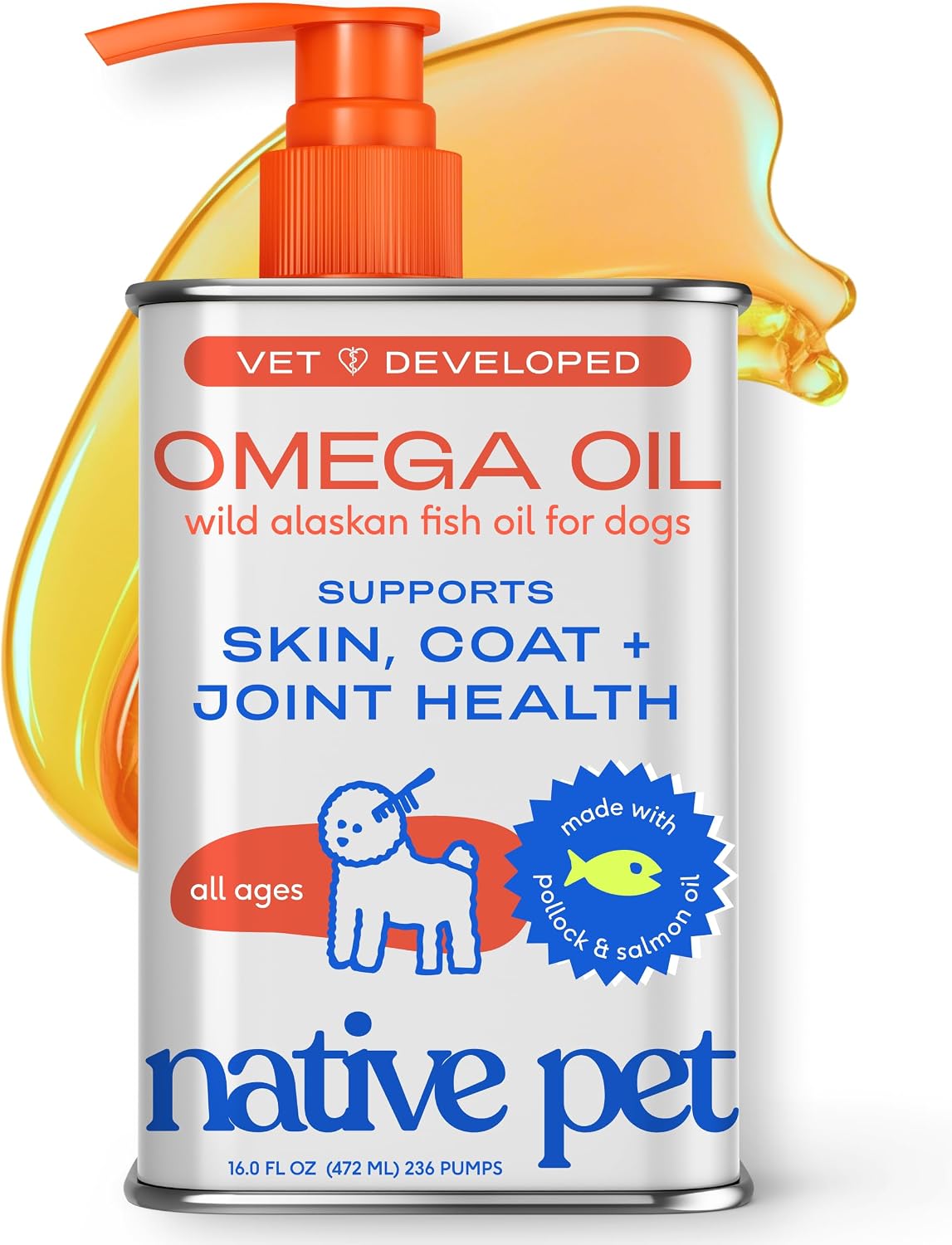 Native Pet Omega 3 Fish Oil for Dogs & Cats – Wild Alaskan Salmon Oil for Dogs Skin and Coat, Supports Joints, Heart & Shedding – Fast-Absorbing Omega 3 6 9 Liquid Supplement – 16oz - görsel 1