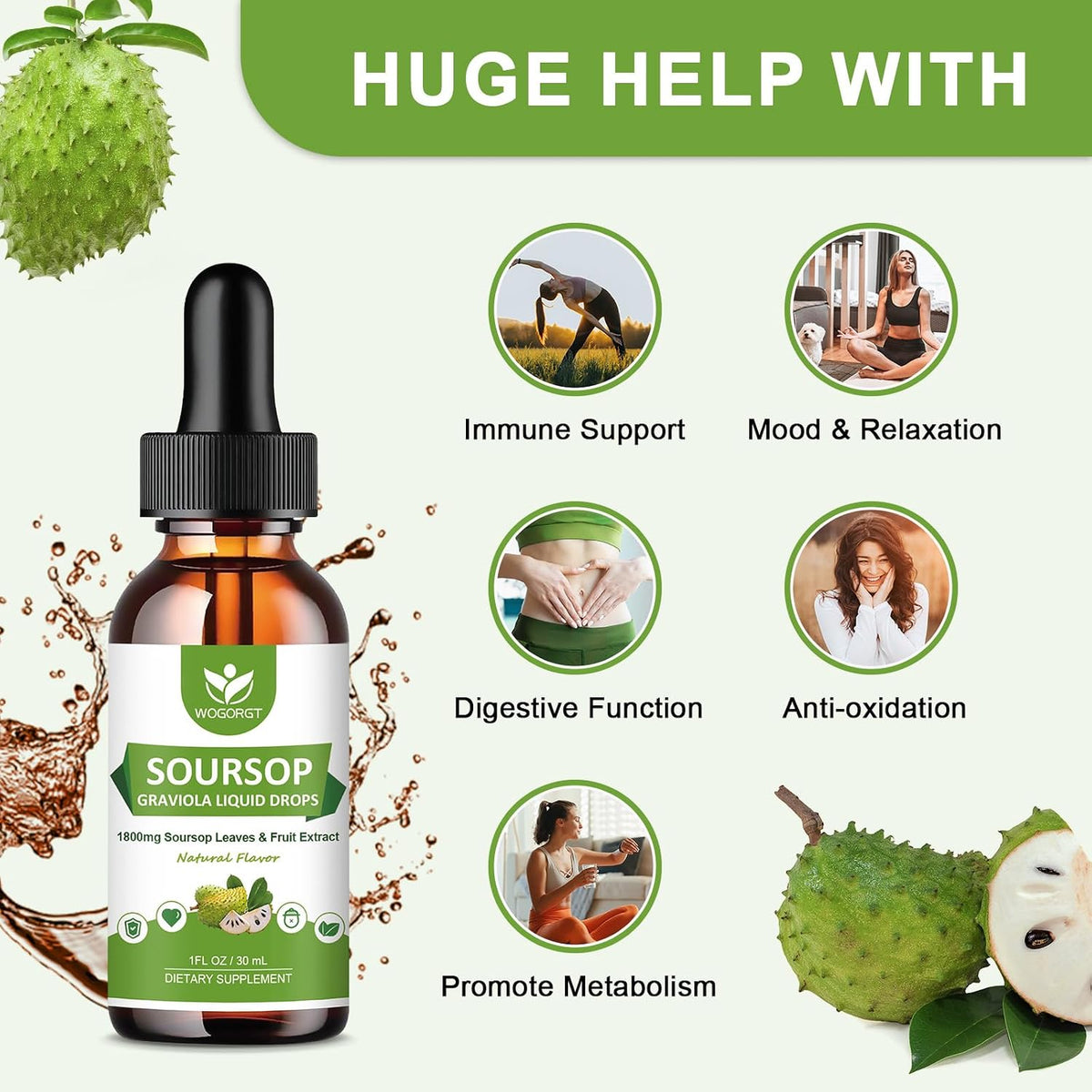 Soursop Graviola Bitters Liquid Drops – 1800mg, 4-Pack (30ml each) - görsel 3