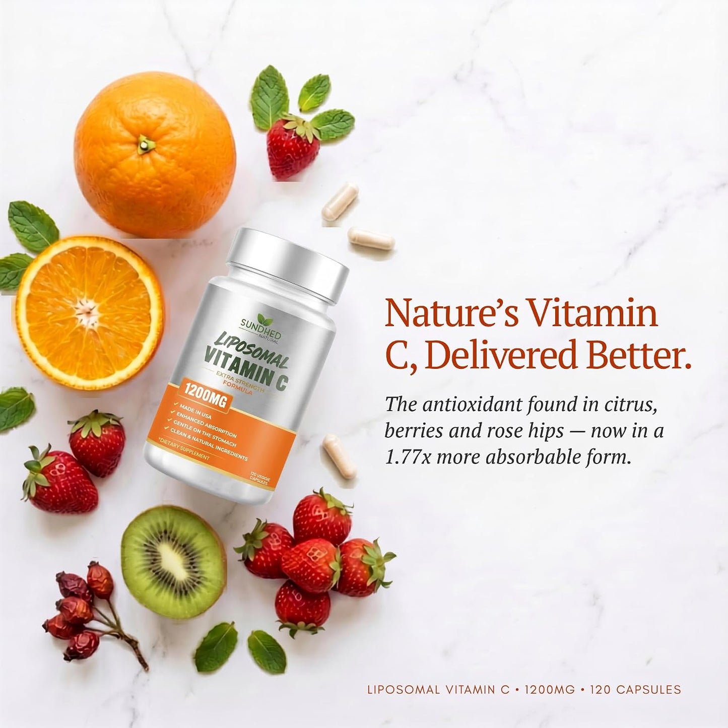 Sundhed Natural Pure Liposomal Vitamin C – 1200mg, 120 Capsules - görsel 6