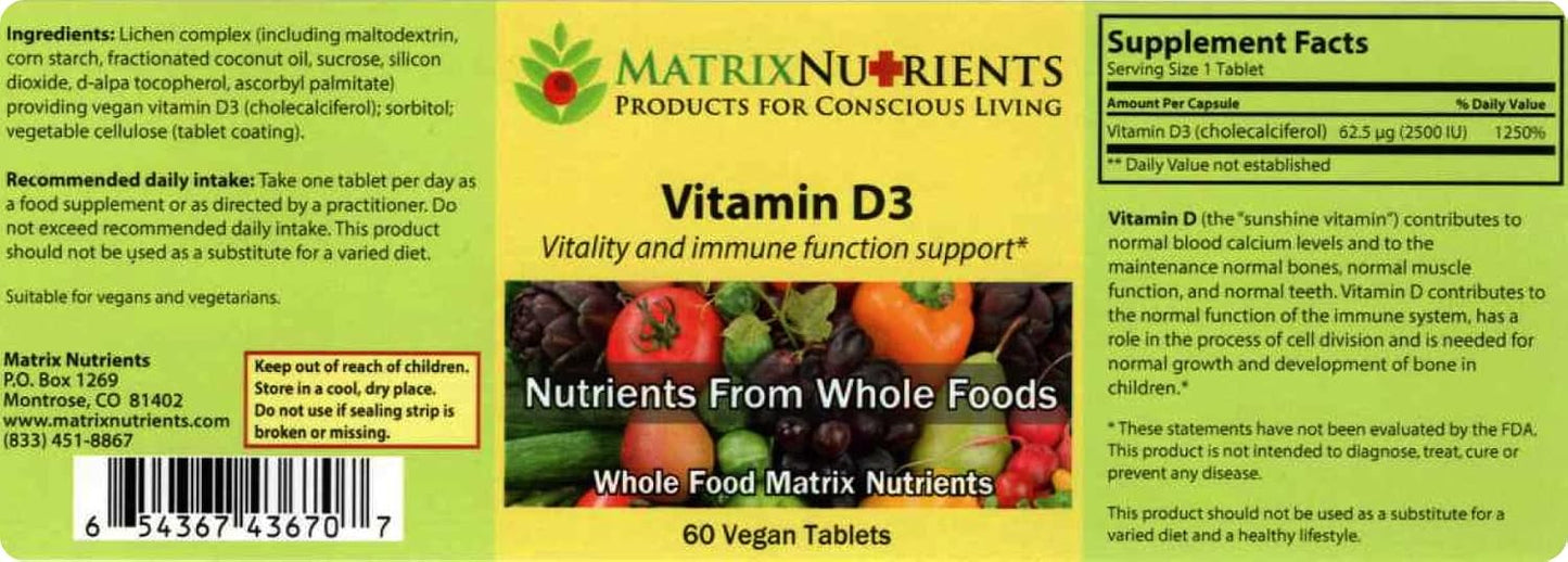Matrix Nutrients Vitamin D3 1000 IU Vegan Tablets (60 Count) - görsel 2